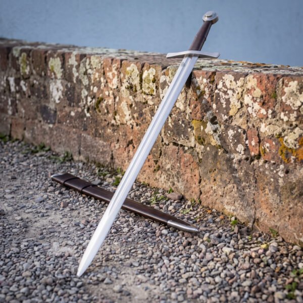 Discthane Hand Forged 1095 Carbon Steel Knightly Arming Sword | 38 Inch Overall | Steel Wheel Pommel and Brown Leather Scabbard | Medieval Reenactment Gift | RK-2031