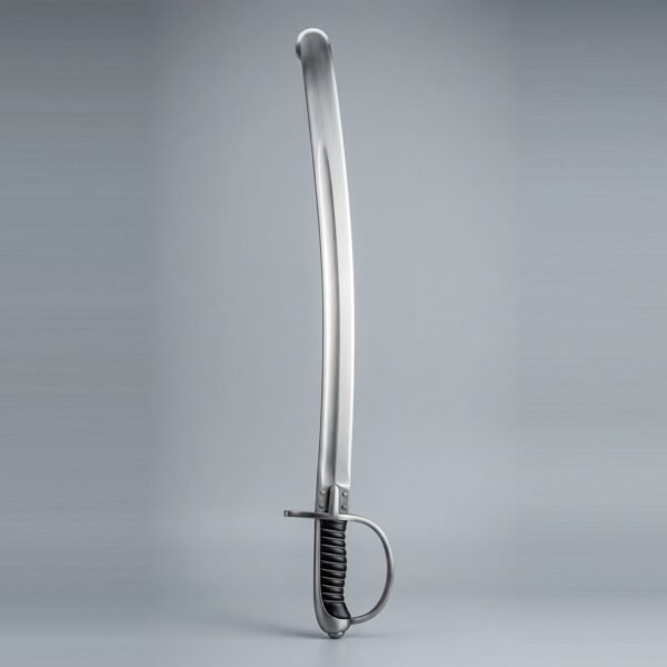 Kjeldhar Hand Forged 51CrV4 Sabre Trainer with Stirrup Hilt & Single Straight Quillon | About 36 Inches Overall | Wire Over Leather Grip and Care Card | Sparring Gift | RK-3040